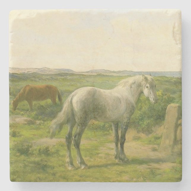 Hästar nära havet (av Rosa Bonheur) Stenunderlägg (Framsidan)