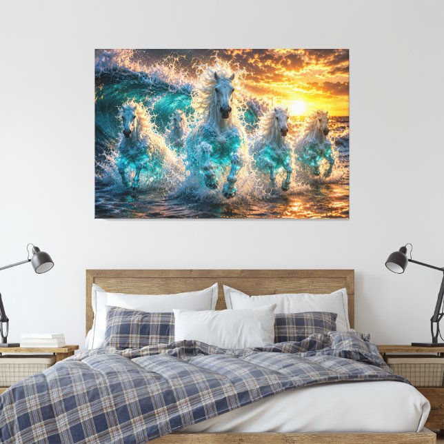 Hästar Ocean Spirit Fantasy Solnedgång Canvastryck (Insitu (sovrum))