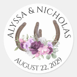 Hästar och Blommigtens Lila Runt Klistermärke