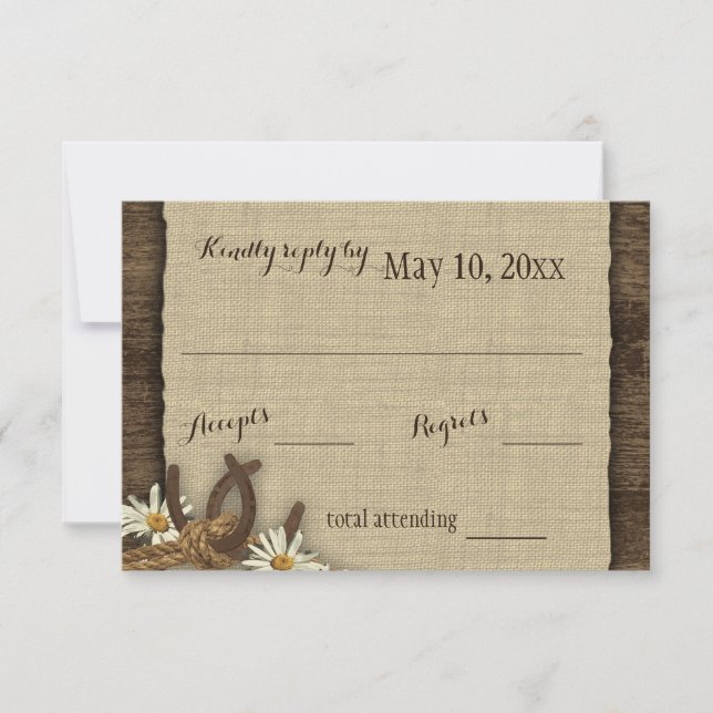 Hästar och Daisy Rustic Burlap Response OSA Kort (Framsida)