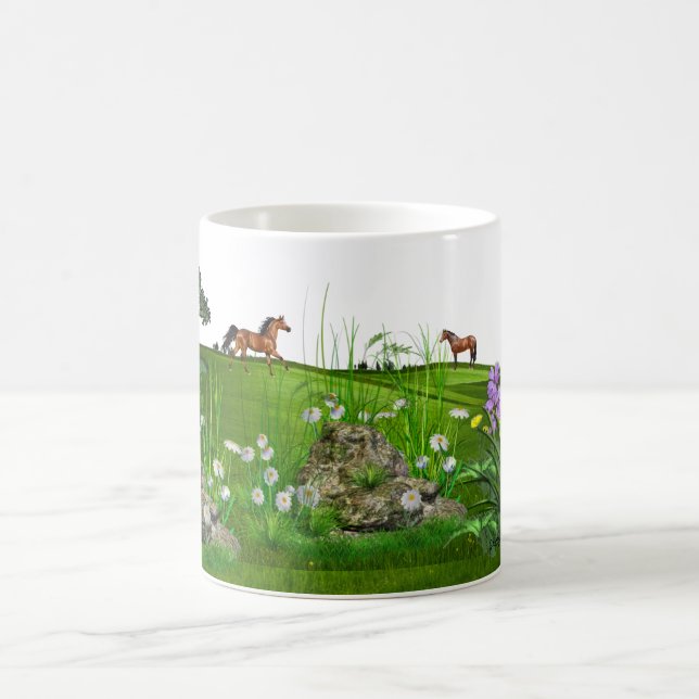 Hästar och hjort i ängen kaffemugg (Center)