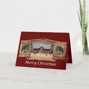Hästar och ladugård God Jul Helgkort