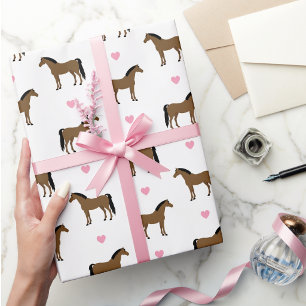Hästar och rosa hjärtan presentpapper