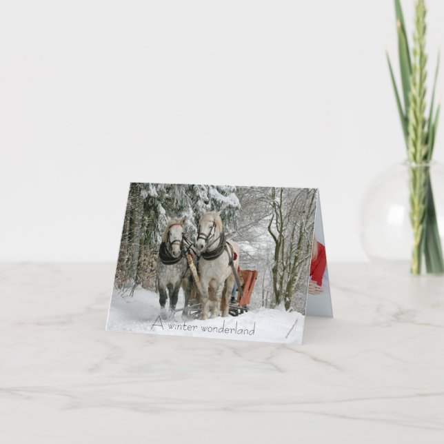 Hästar och slev "Vinterland" Helgkort (Framsida)