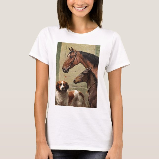 Hästar och St Bernard vintagekonst T Shirt (Framsida)