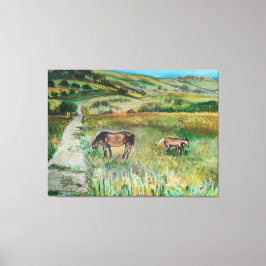 Hästar på ängen canvastryck