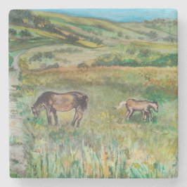 Hästar på ängen stenunderlägg