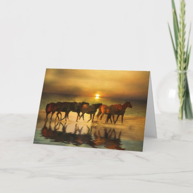 Hästar på Beach Hej Card Kort (Framsida)