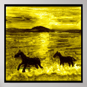 Hästar på en Golden Seashore Equine Poster
