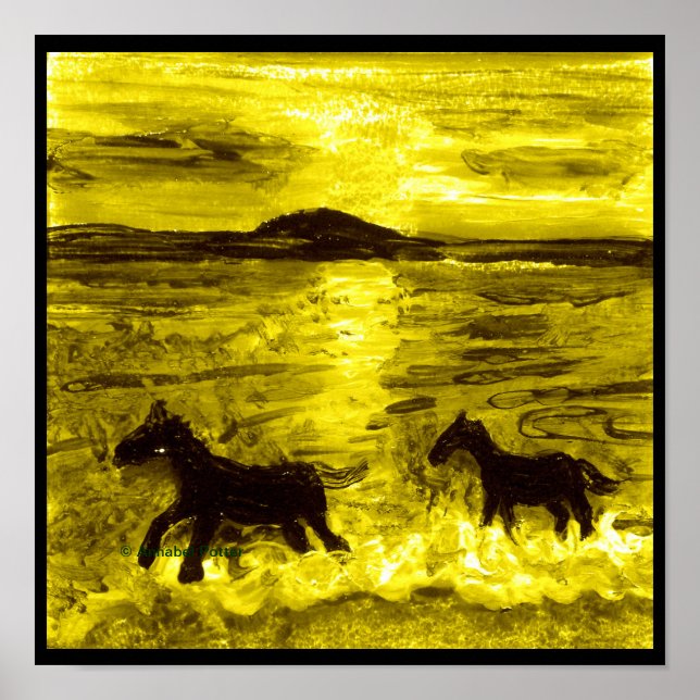 Hästar på en Golden Seashore Equine Poster (Framsidan)
