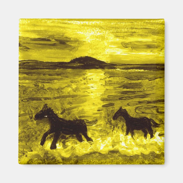 Hästar på Golden Seashore Seaside Magnet (Framsidan)