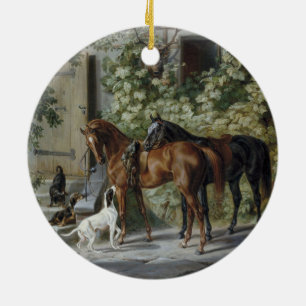 Hästar på Stable Porch (av Albrecht Adam) Julgransprydnad Keramik