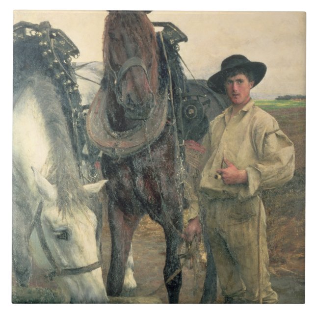 Hästar på vattenen ho, 1884 (olja på kanfas) kakelplatta (Framsidan)
