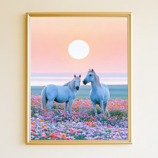 Hästar Pastell Solnedgång Poster