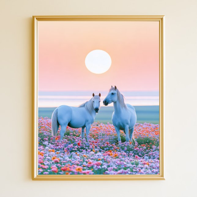 Hästar Pastell Solnedgång Poster (Horses Pastel Sunset Poster)