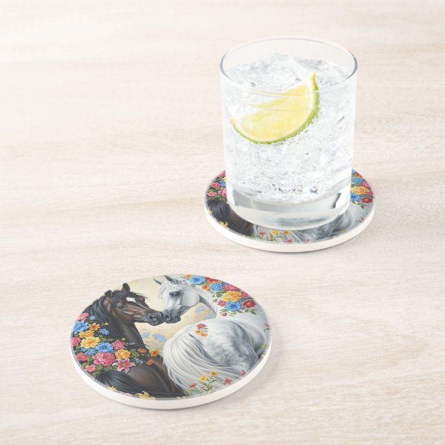 Hästar ramade i blommor Coaster Underlägg (Sidan)