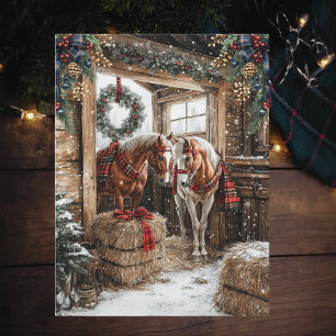 Hästar Randigt Land Christmas Vinter Ladugårdsscen Helg Vykort