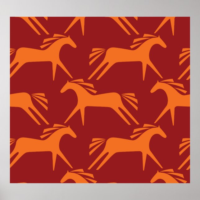 Hästar: Röda sjölösa hästar. Poster (Framsidan)