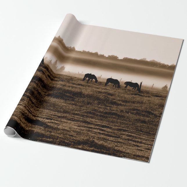 Hästar Rustic Vintage Sepia Struktur Decoupage Presentpapper (Utrullad)