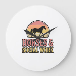 Hästar & Socialt Arbete Retro Solnedgång Vektor De Stor Klocka