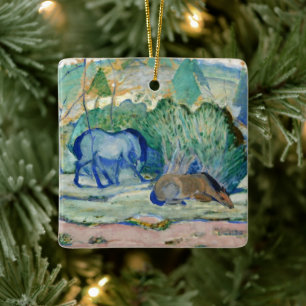 Hästar som betar av Franz Marc, Vintage finkonst Julgransprydnad Keramik