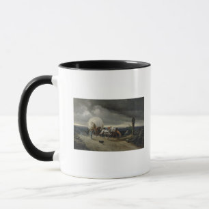 Hästar som drar vagnar, up en backe, 1856 mugg