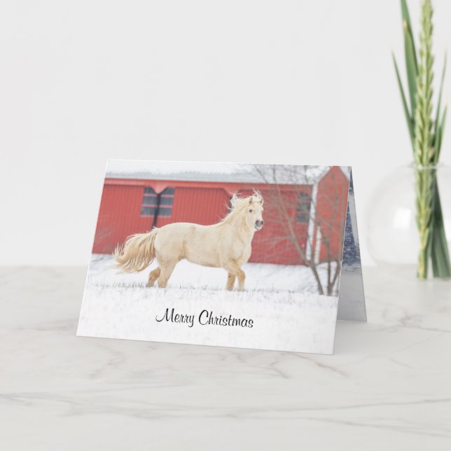 Hästar som går i det Snö-mappade Helgdag Card Helgkort (Framsida)