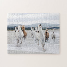 Hästar som går på Beach Jigszawa Puzzle Pussel
