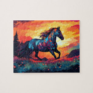 Hästar som går på Fält Abstrakt Art Horse Lovers Pussel