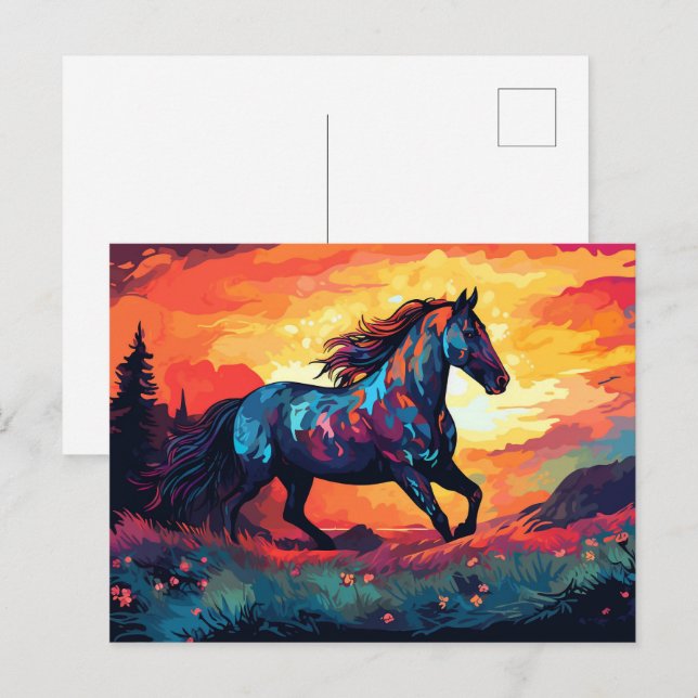 Hästar som går på Fält Abstrakt Art Horse Lovers Vykort (Fram/baksida)