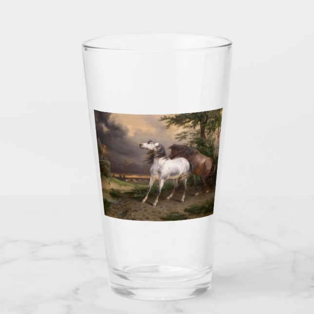 Hästar som skrämts av stormen (av Carle Vernet) Glaskopp (Framsida)