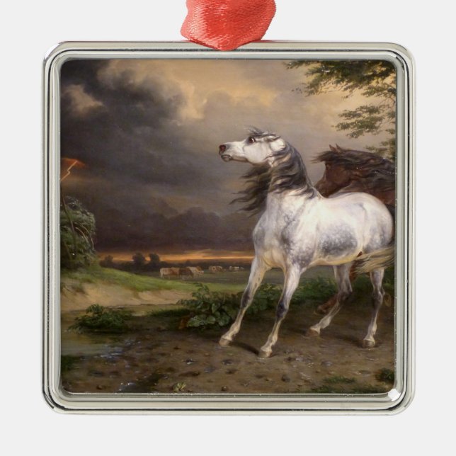 Hästar som skrämts av stormen (av Carle Vernet) Julgransprydnad Metall (Framsidan)
