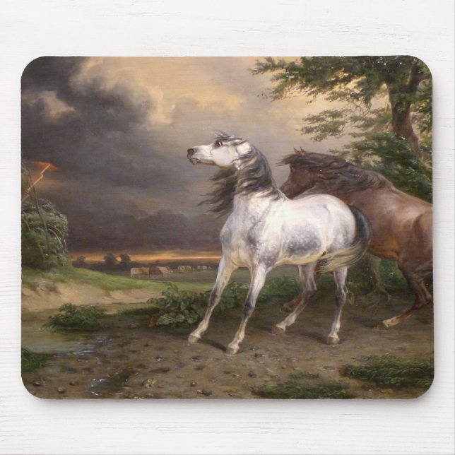 Hästar som skrämts av stormen (av Carle Vernet) Musmatta (Framsidan)