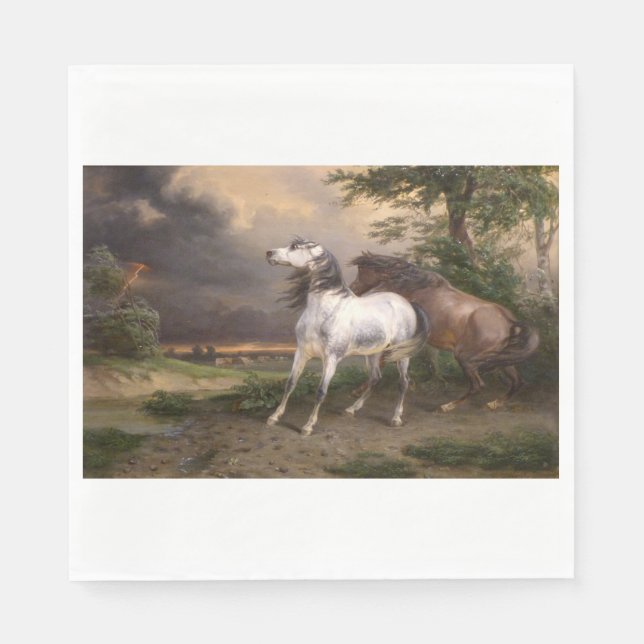 Hästar som skrämts av stormen (av Carle Vernet) Pappersservett (Framsidan)