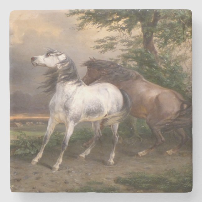 Hästar som skrämts av stormen (av Carle Vernet) Stenunderlägg (Framsidan)