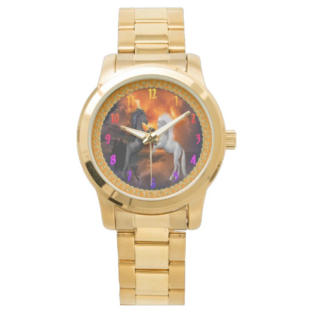 Hästar som slåss i en dålig blixtstorm armbandsur (Framsida)
