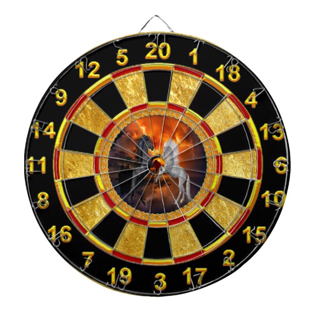 Hästar som slåss i en dålig blixtstorm darttavla (Framsidan)