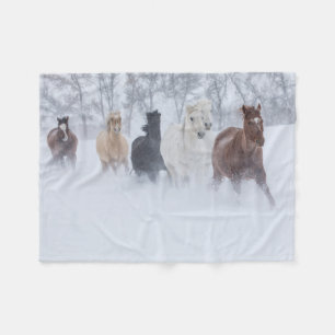Hästar som springer genom snön fleecefilt