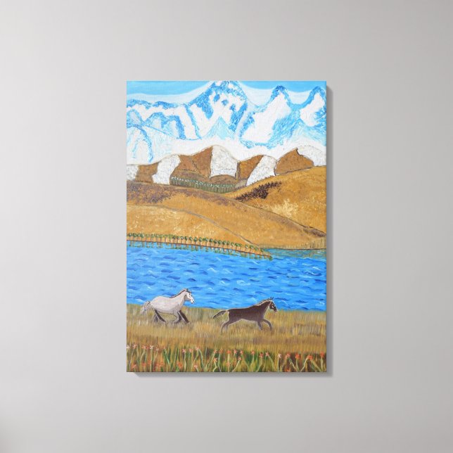 Hästar som springer i bergen canvas art (Framsida)