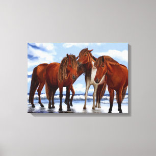 Hästar som står på Beach Wrapped Canvas