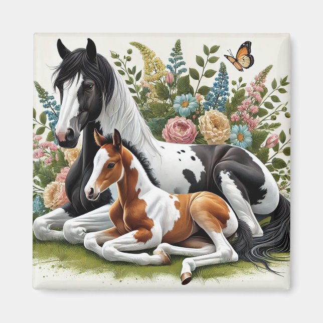 Hästar som vilar mellan brant Flowers och Greenery Magnet (Framsidan)