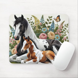 Hästar som vilar mellan brant Flowers och Greenery Musmatta