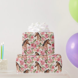 Hästar Söt Rosa ros Blommigt Birthday Presentpapper