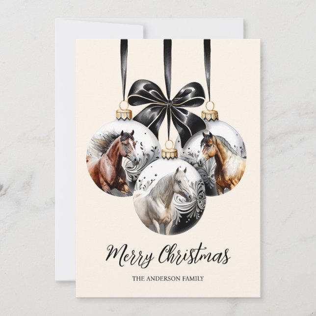 Hästar svart och guld julcitat julkort (Framsida)