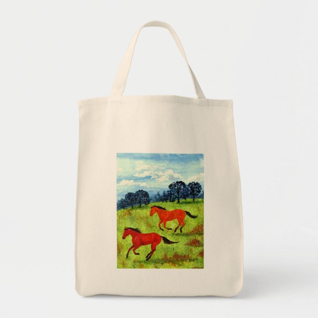 Hästar Tote Bag - "Unbridved" Tygkasse (Framsidan)
