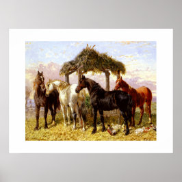 Hästar vid en flod runt 1800-talet poster