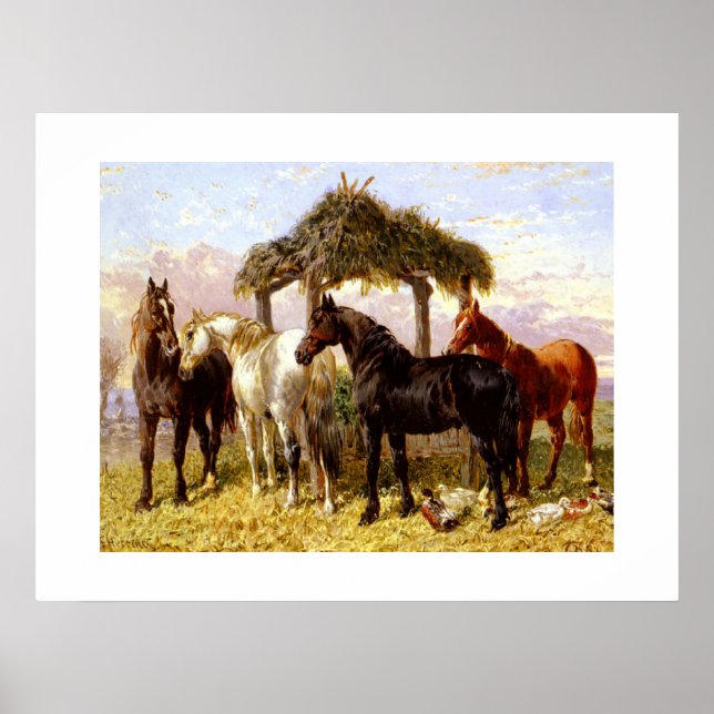 Hästar vid en flod runt 1800-talet poster (Framsidan)