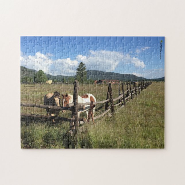 Hästar Vid Rustik Staket Fotografi Pussel (Horisontell)