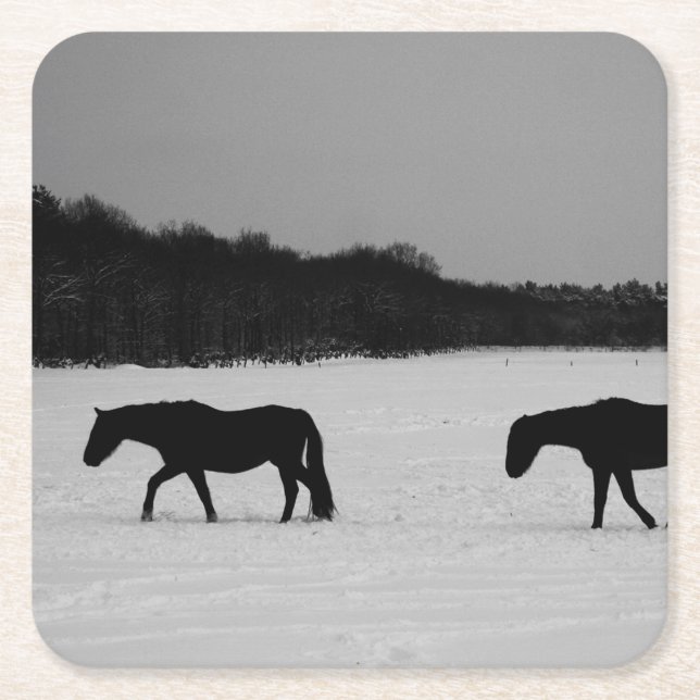 Hästar vid Snö kuster Underlägg Papper Kvadrat (Framsidan)