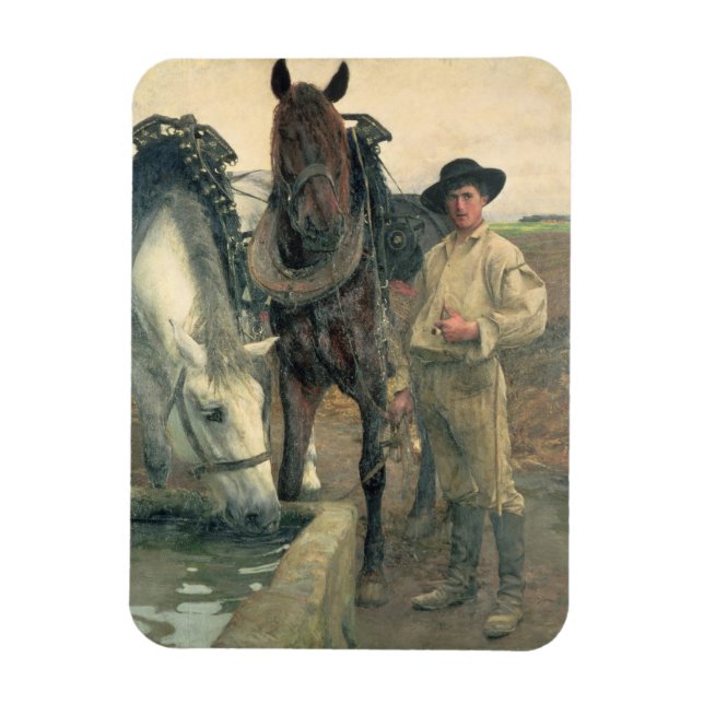 Hästar vid trough i Vatten, 1884 (olja på kanvas) Magnet (Vertikal)